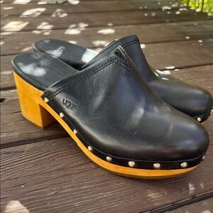 UGG Black Leather Clogs